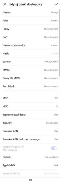 Konfiguracja APN w telefonie